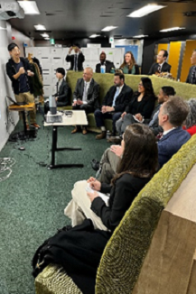 U.S. delegation listening to presentations at AgVenture Lab.