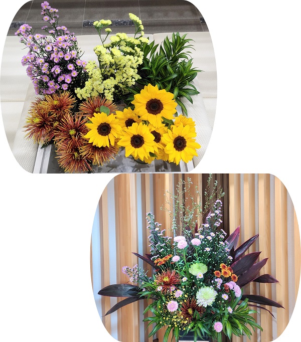 静岡県産ディスバッドマムなど5種類の切り花とフラワーアレンジメント