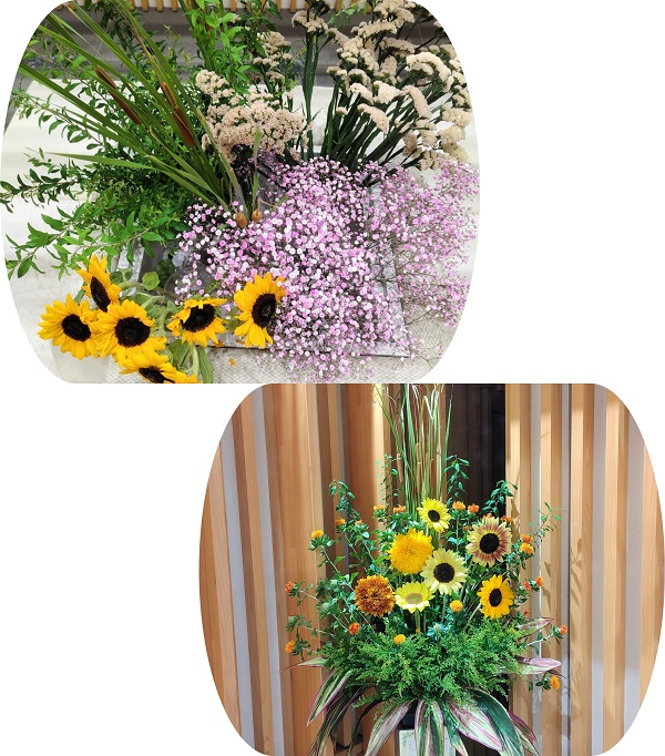 青森県産ヒマワリなど5種類の切り花等とフラワーアレンジメント