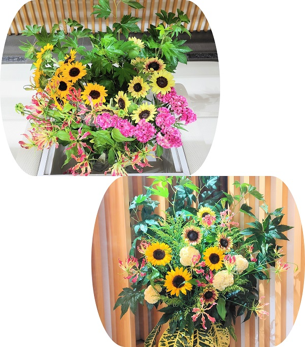 北海道産産ヒマワリなど5種類の切り花等とフラワーアレンジメント