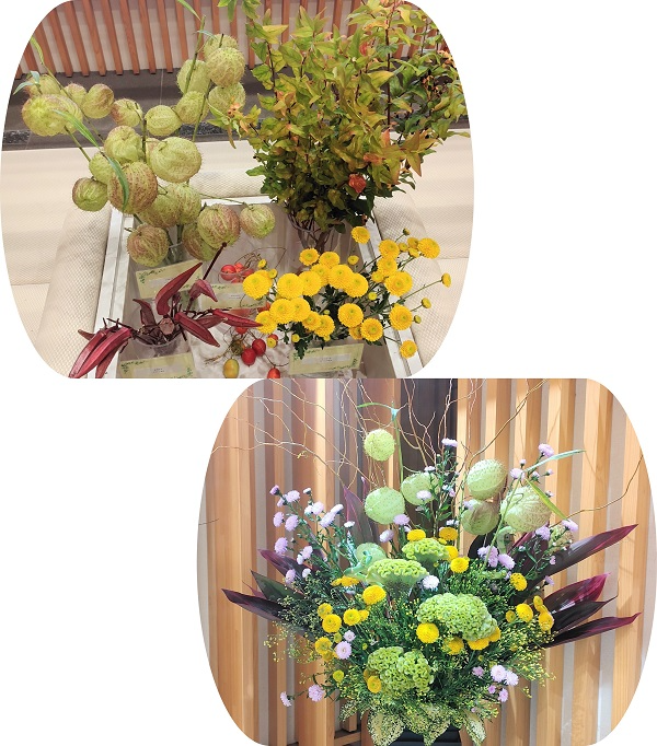千葉県産オクラなど5種類の切り花等とフラワーアレンジメント
