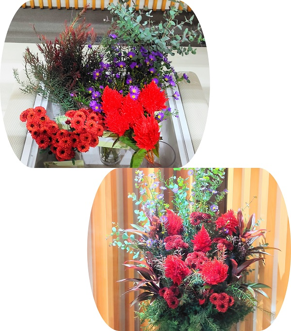愛知県産ケイトウなど5種類の切り花等とフラワーアレンジメント