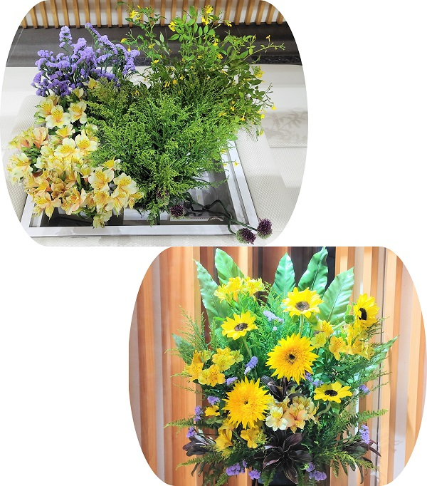 熊本県産アリウムなど5種類の切り花等とフラワーアレンジメント