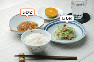 ツナとキャベツのいため物・にんじんと大豆のじゃこ煮