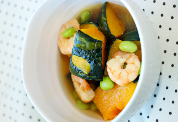 カボチャの素揚げエビあん