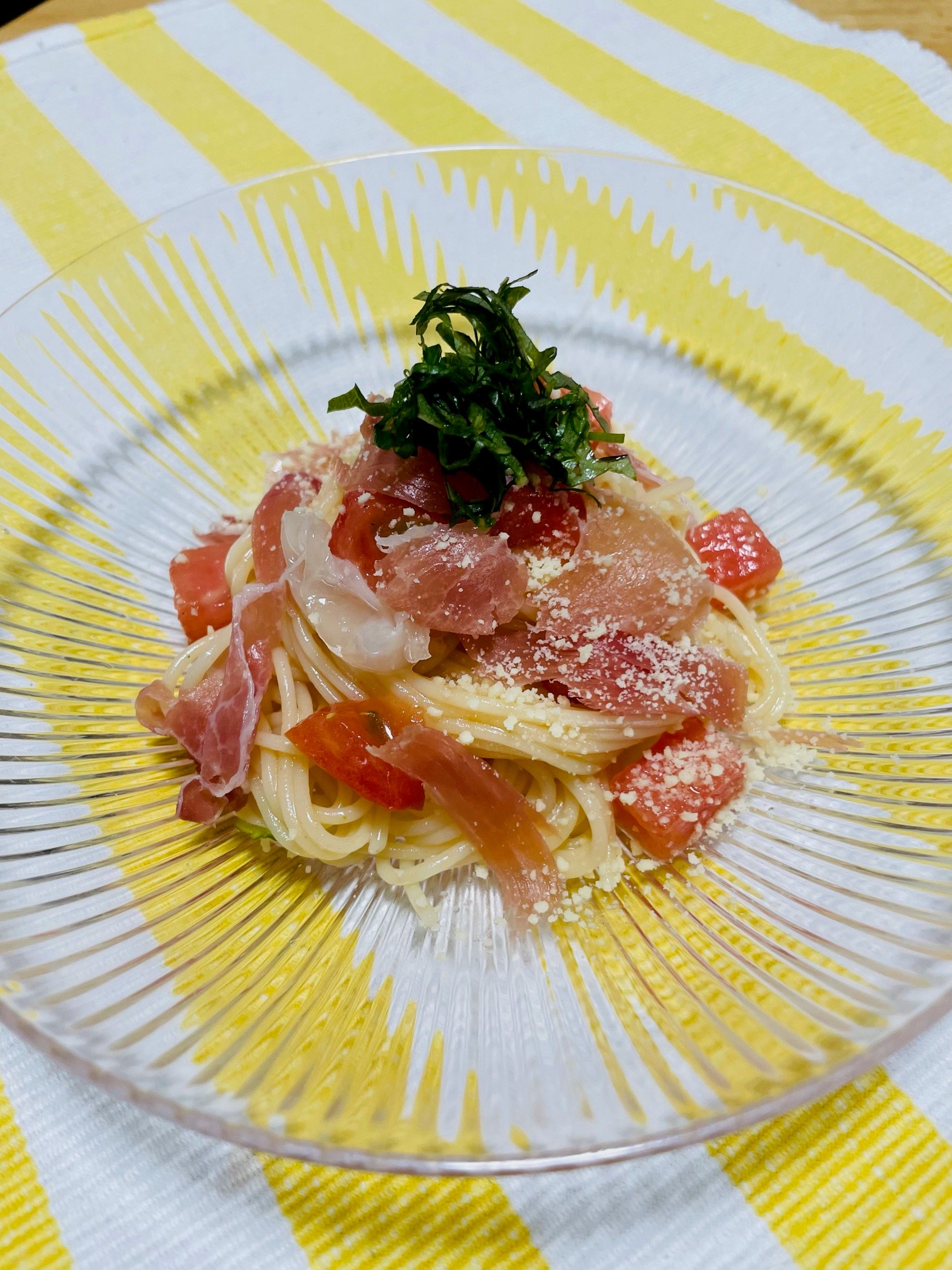 スイカとトマトの冷製パスタ