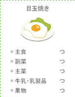 目玉焼き：●主食 つ ●副菜 つ ●主菜 つ ●牛乳・乳製品 つ ●果物 