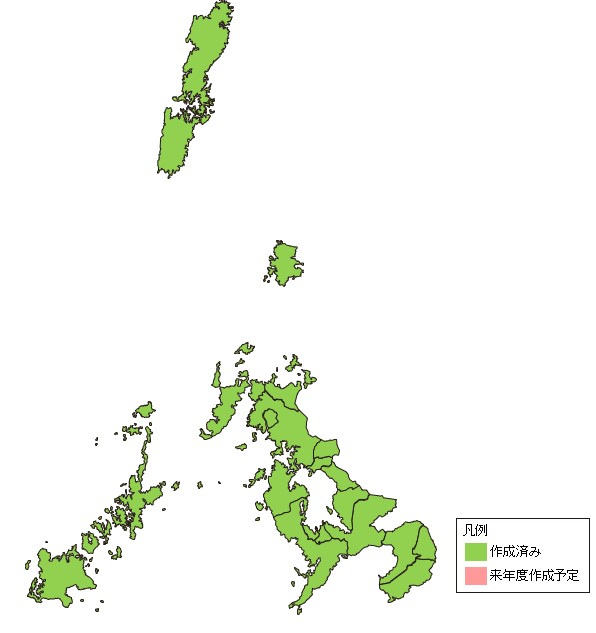長崎県の市町村単位での作成状況を示す地図 すべての市町村で作成済みとなっている。