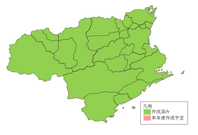 徳島県の市町村単位での作成状況を示す地図 すべての市町村で作成済みとなっている。