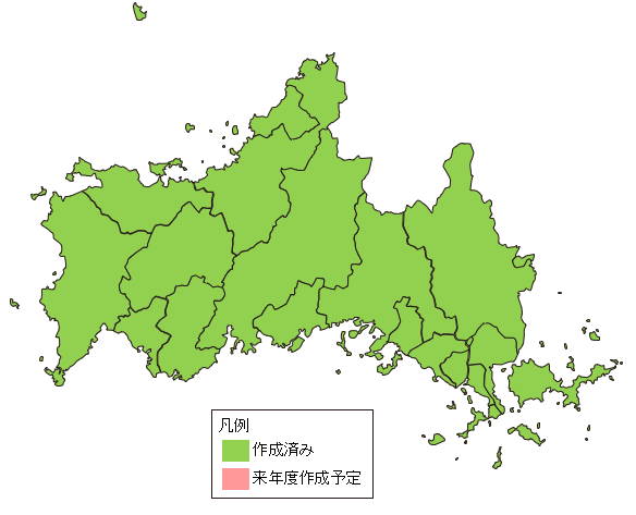 山口県の市町村単位での作成状況を示す地図 すべての市町村で作成済みとなっている。
