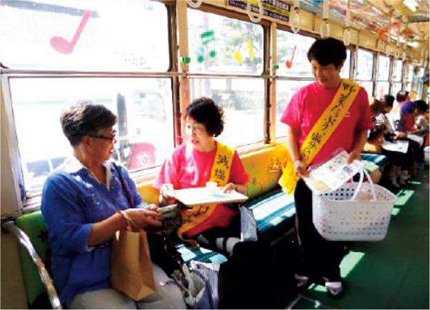 電車内での食育活動の様子