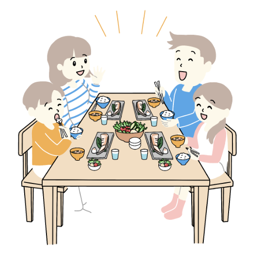 家族で食事を囲むイラスト