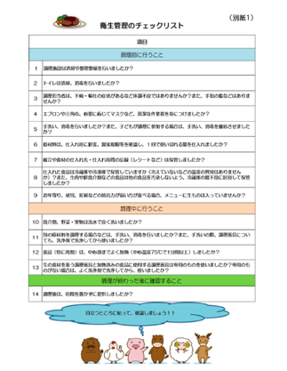 子供食堂における衛生管理のポイントにおけるチェックリスト(厚生労働省)
