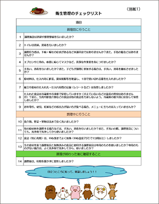 子供食堂における衛生管理のポイントにおけるチェックリスト（厚生労働省）