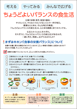 「考える やってみる みんなで広げるちょうどよいバランスの食生活」パンフレット