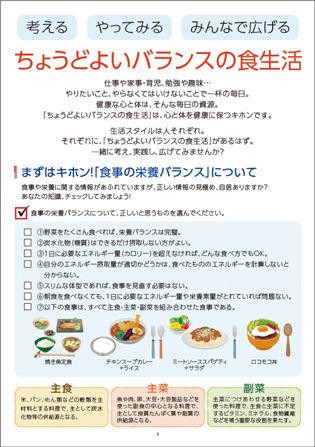 「考える やってみる みんなで広げるちょうどよいバランスの食生活」パンフレット