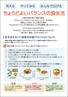 「考える やってみる みんなで広げるちょうどよいバランスの食生活」パンフレットの表紙