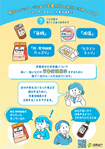 リーフレット「食品のパッケージにある栄養成分の表示を活用しよう!～知っていますか?栄養強調表示～」（消費者庁）の表紙