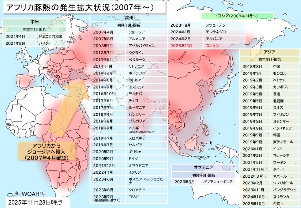 251128 ユーラシアASF発生状況(スペイン追加)