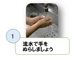 流水で手をぬらしましょう