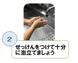 せっけんをつけて十分に泡立てましょう