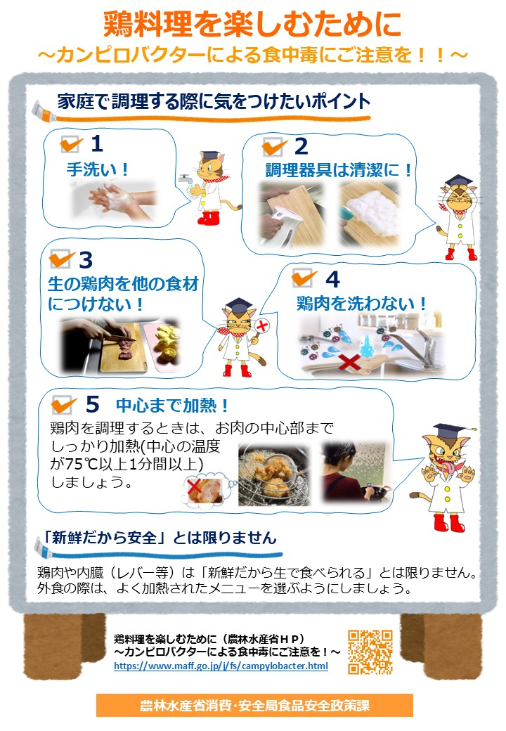 鶏肉料理を楽しむために カンピロバクターによる食中毒にご注意を!チラシ