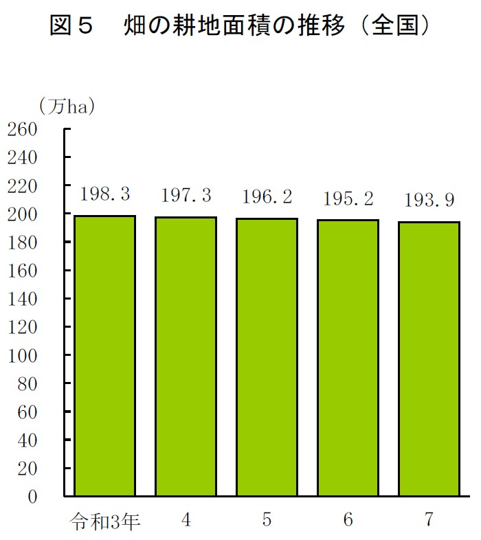 図5 畑の耕地面積の推移(全国)