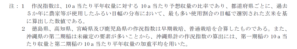 図2 全国農業地域・都道府県別作況指数（10月25日現在）の注釈