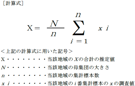 集計対象事項（ｘ）の農業地域別合計の式