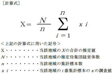 集計対象事項（ｘ）の農業地域別合計の式