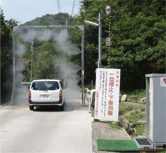 農場に入る車両の徹底した消毒
