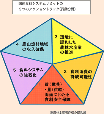 国連食料システムサミットの5つのアクショントラック（行動分野）