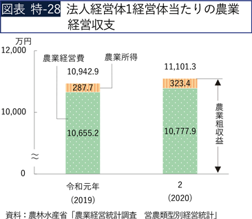 図表 特-28 法人経営体1経営体当たりの農業経営収支