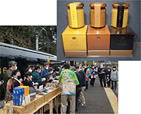 地域の栗を活用して商品開発した「宇目和栗（うめわぐり）ジャム」と地元の駅での販売風景