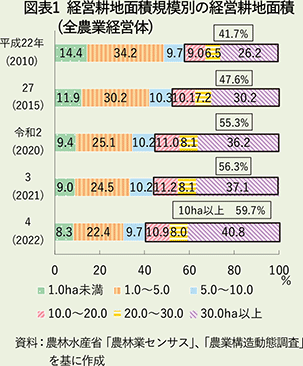 図表1 経営耕地面積規模別の経営耕地面積（全農業経営体）