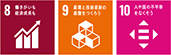 SDGsアイコン(目標8、9、10)