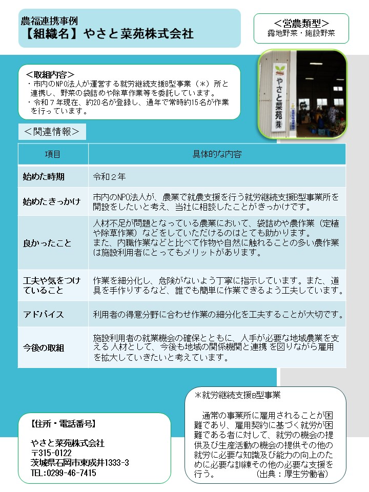 やさと菜苑株式会社（石岡市）