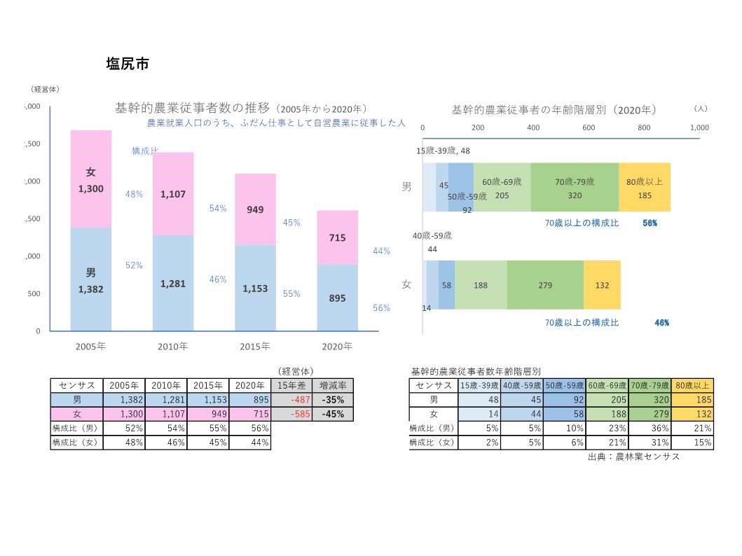 基幹的農業従事者数の推移_塩尻市