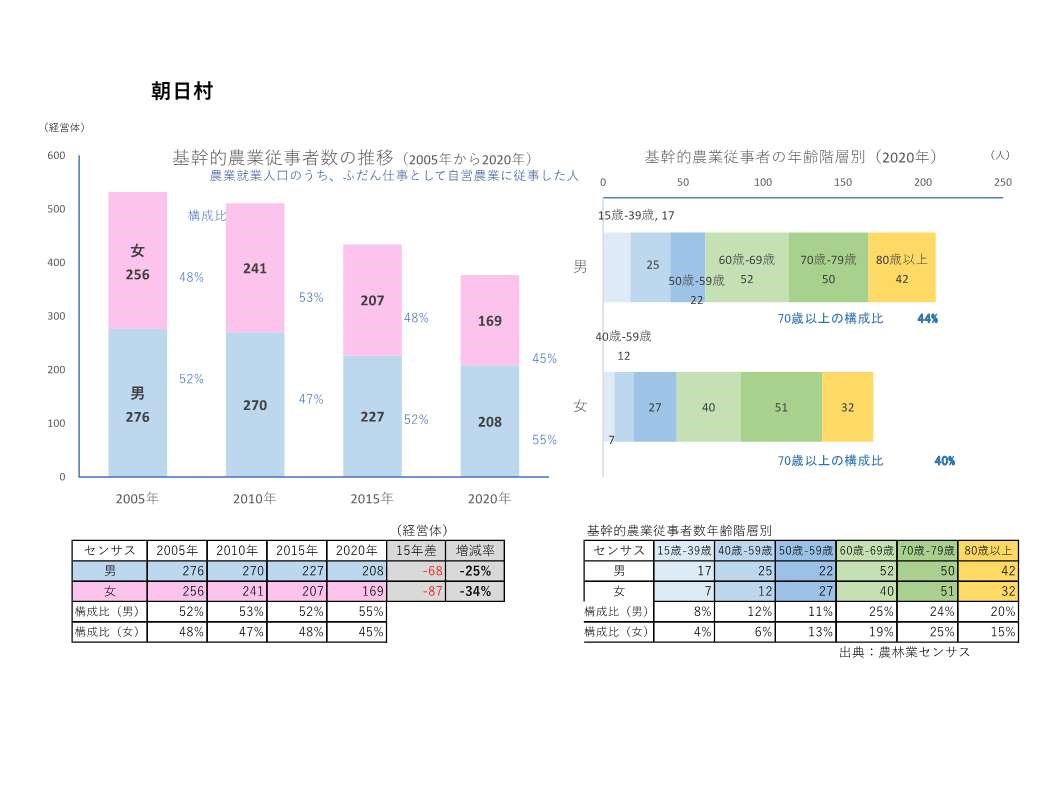 基幹的農業従事者数の推移_朝日村