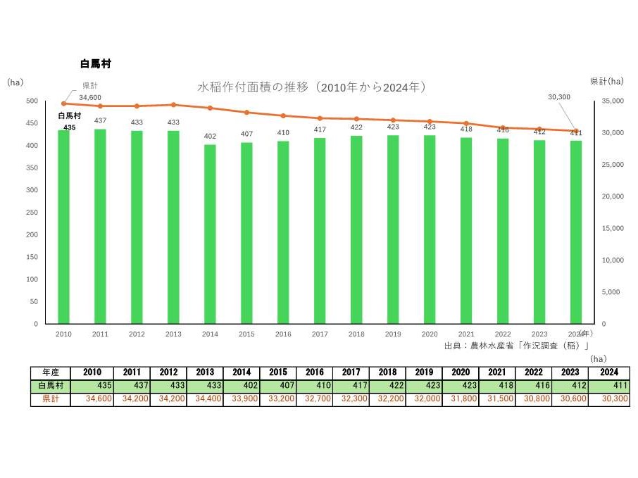 水稲作付面積の推移_白馬村