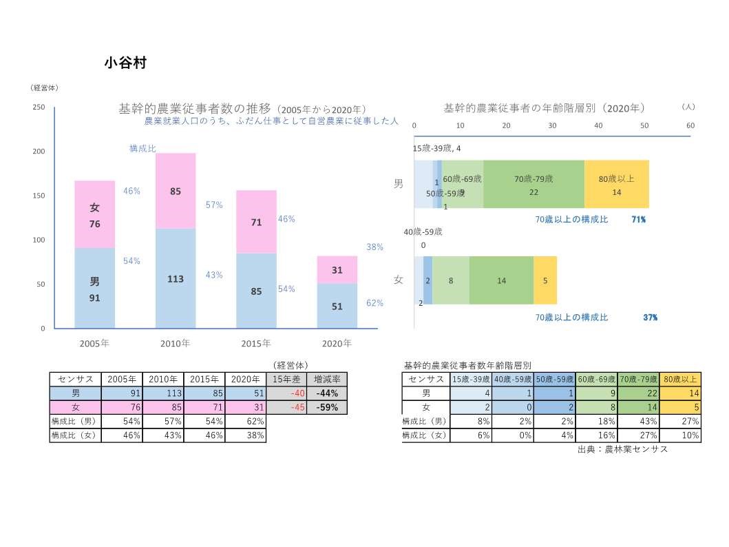 基幹的農業従事者数の推移_小谷村
