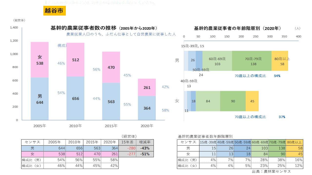 越谷市・基幹的農業従事者の推移