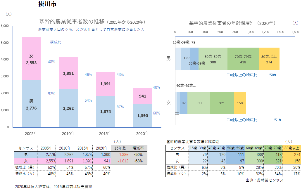 基幹的農業従事者数_掛川市