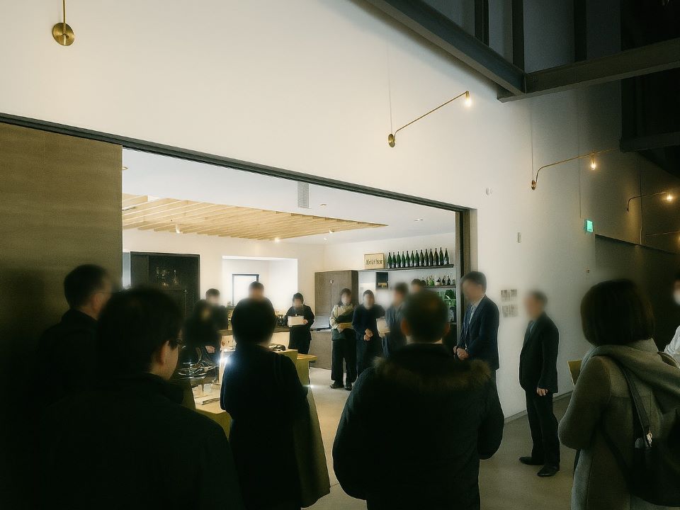 株式会社city farm小淵沢農場の付属施設内で参加者がスタッフの説明を聞く様子