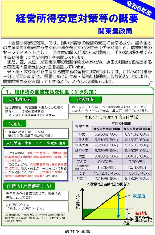 関東農政局版経営所得安定対策等の概要（令和６年度）表紙
