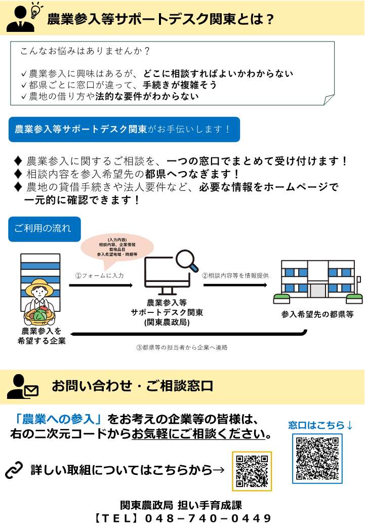 参入企業向け「農業参入等サポートデスク関東」紹介パンフレット2枚目