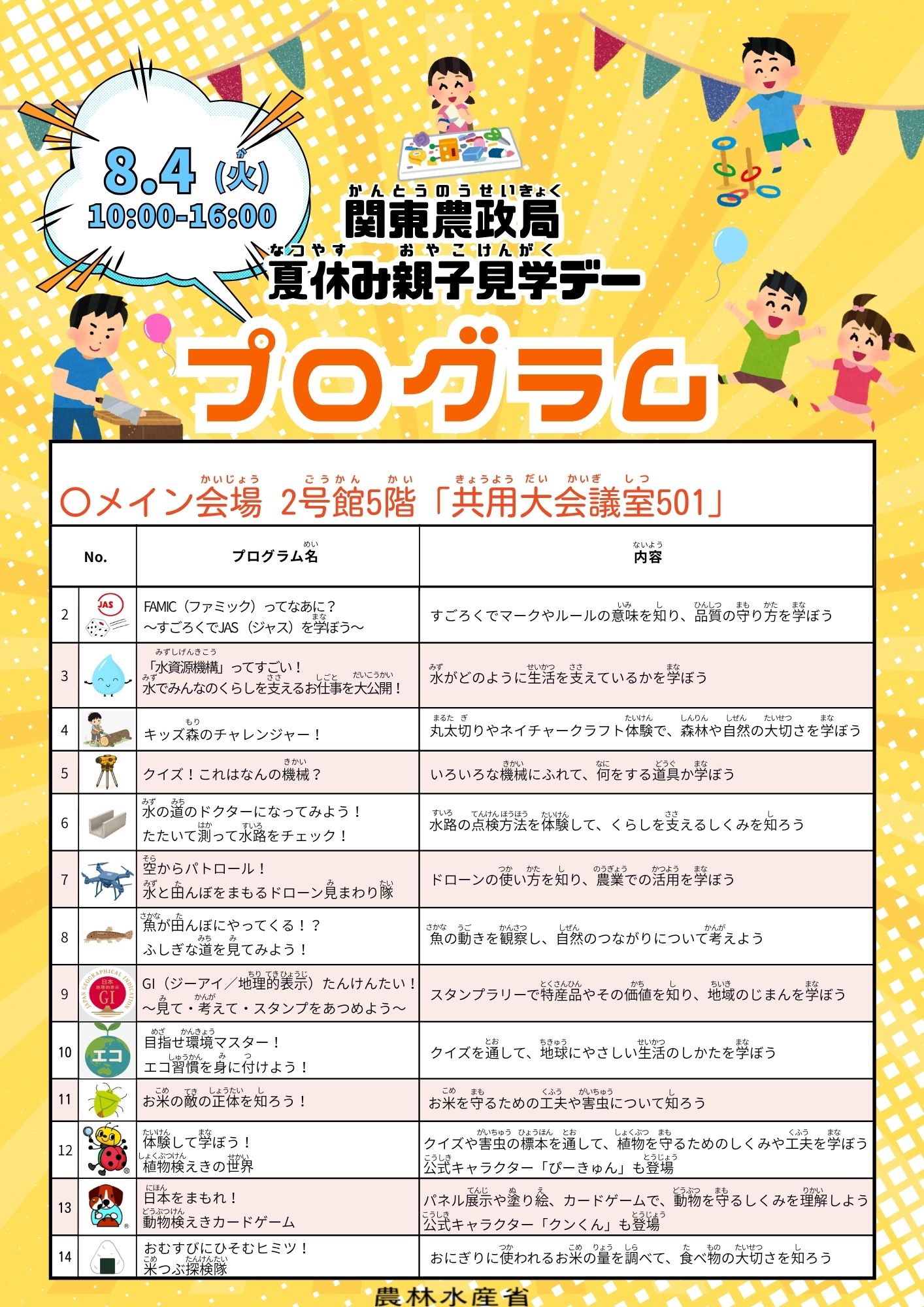 夏休み親子見学デープログラム（表）