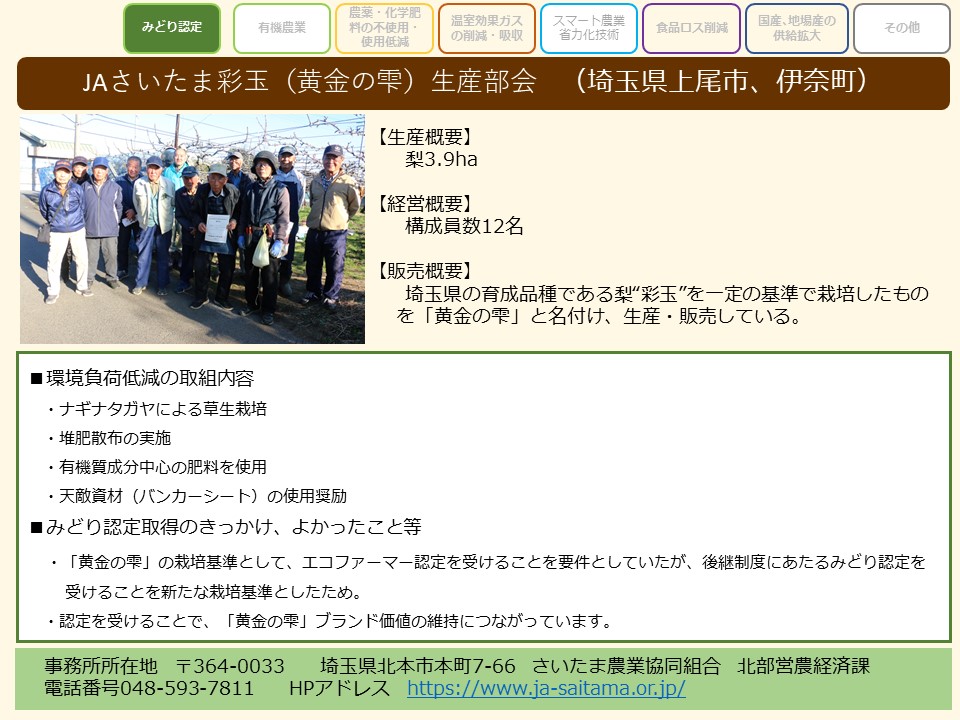 みどり認定_JAさいたま彩玉（黄金の雫）生産部会　（埼玉県上尾市、伊奈町）