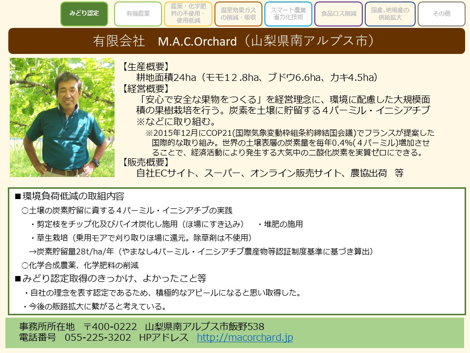 有限会社　M.A.C.Orchard（山梨県南アルプス市）
