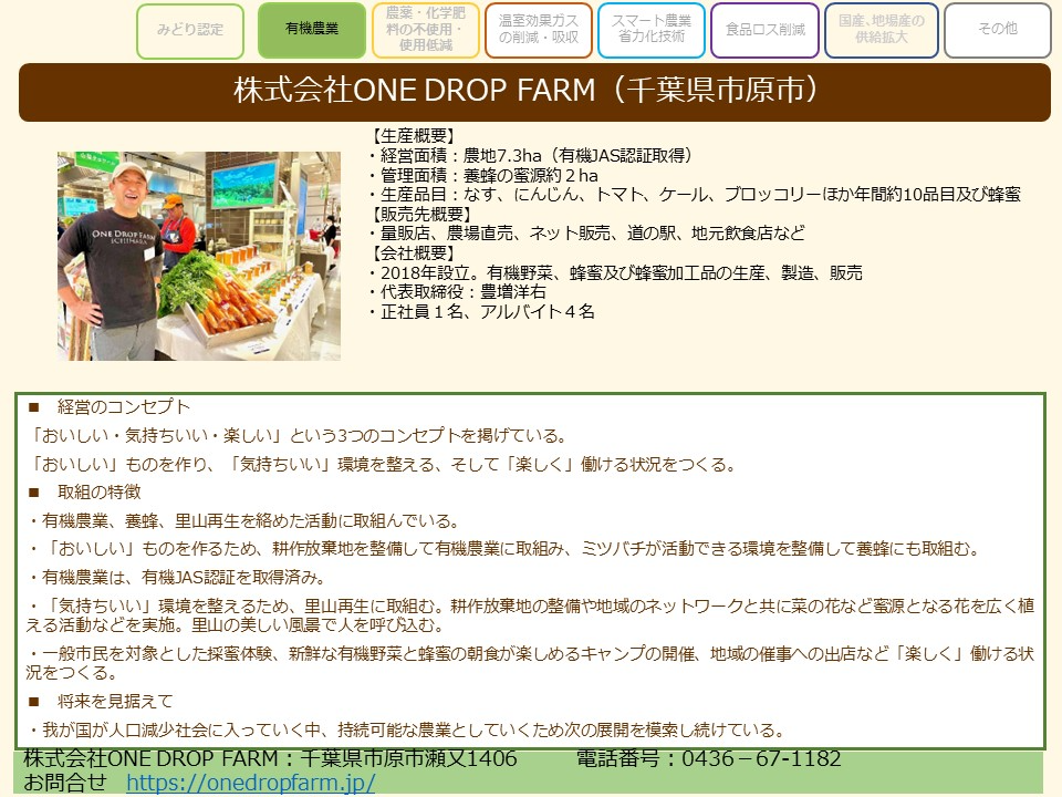 株式会社ONE DROP FARM（千葉県市原市）